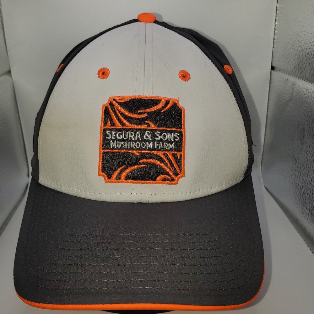 Segura & Sons Mushroom Farm Flexfit Baseball Hat Gray Orange One Size